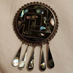 Vintage 1930s Aztec-inspired Abalone Brooch
